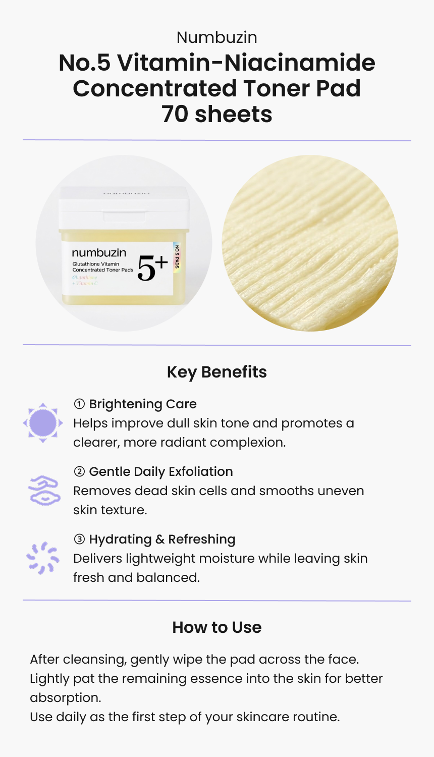 Numbuzin No.5 Vitamin-Niacinamide Concentrated Toner Pad 70 sheets