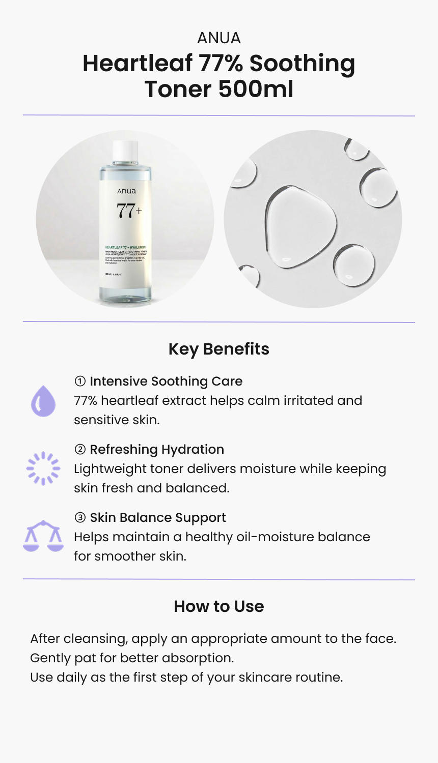 ANUA Heartleaf 77% Soothing Toner 500ml