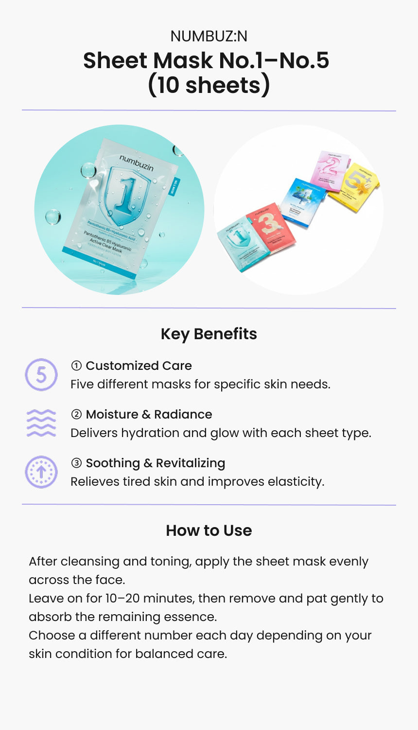 Sheet Mask No.1–No.5
(10 sheets)