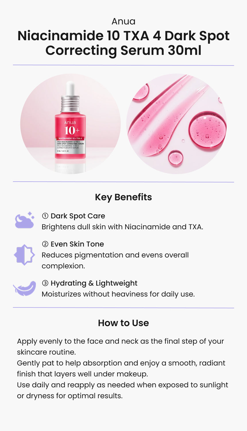 ANUA Niacinamide 10 TXA 4 Dark Spot Correcting Serum 30ml