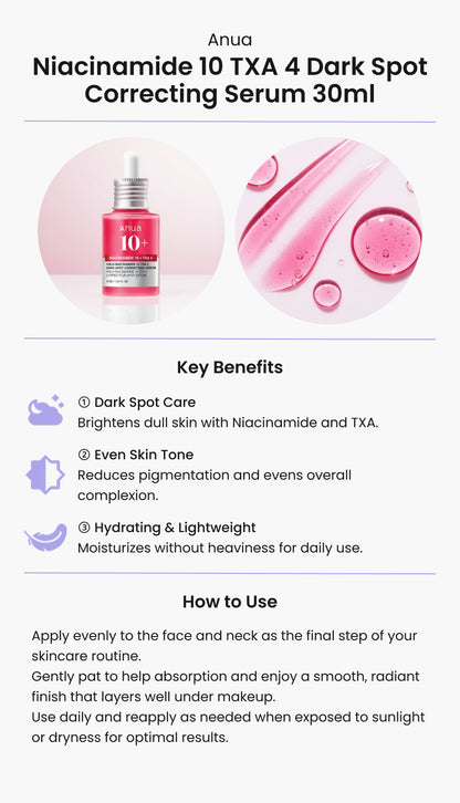 ANUA Niacinamide 10 TXA 4 Dark Spot Correcting Serum 30ml