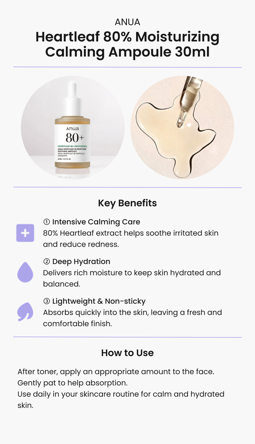 ANUA Heartleaf 80% Moisturizing Calming Ampoule 30ml