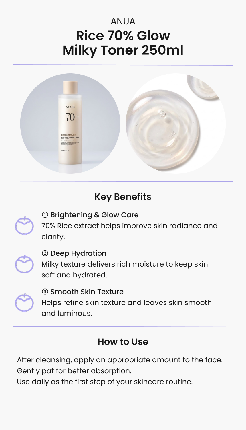 ANUA Rice 70% Glow Milky Toner 250ml