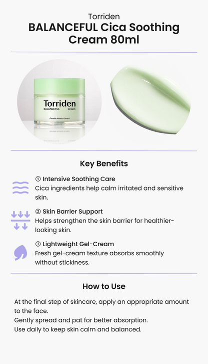 Torriden BALANCEFUL Cica Soothing Cream 80ml