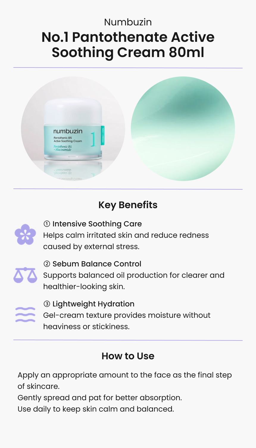 Numbuzin No.1 Pantothenate Active Soothing Cream 80ml