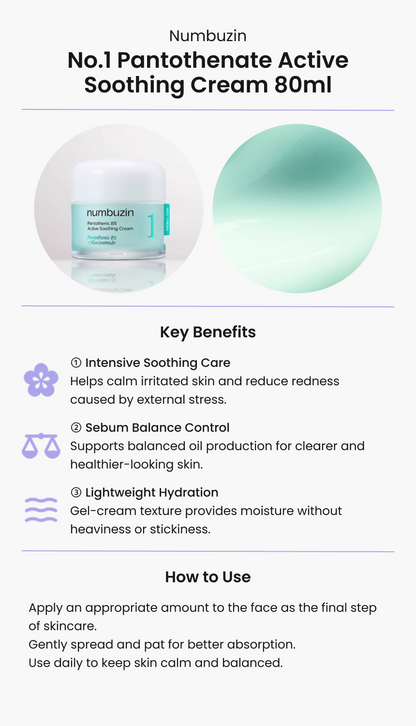 Numbuzin No.1 Pantothenate Active Soothing Cream 80ml
