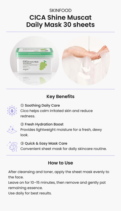 SKINFOOD CICA Shine Muscat Daily Mask 30 sheets