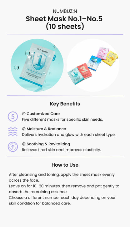 Sheet Mask No.1–No.5  (10 sheets)